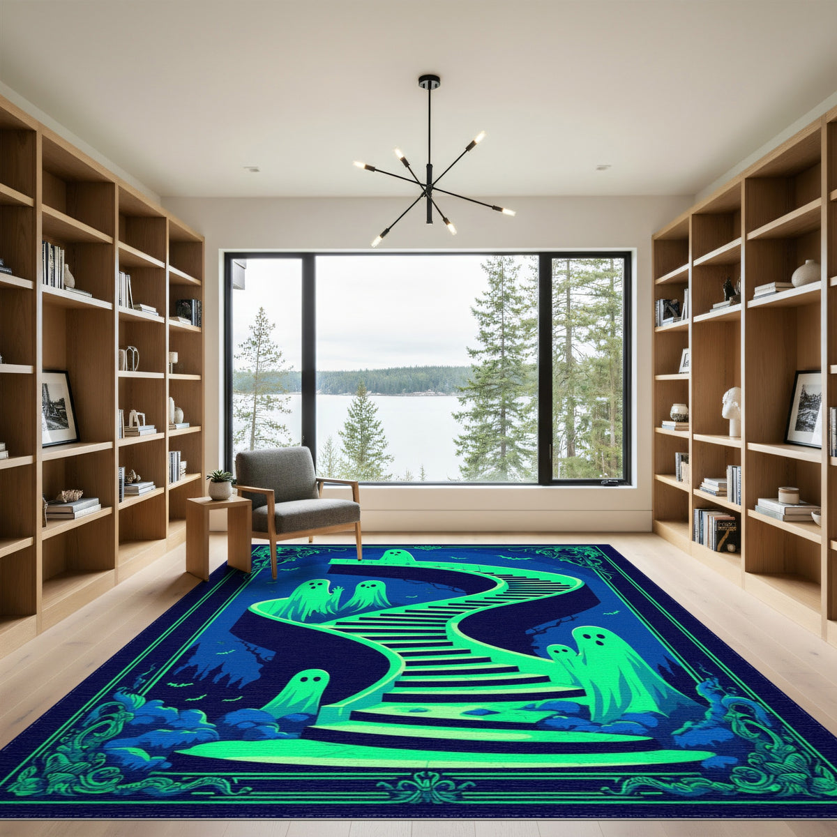 Washable Green Ghost Staircase Area Rug