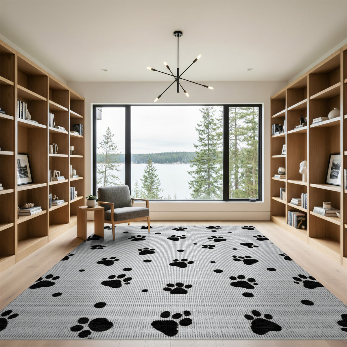 Black Paw Print Washable Kids Area Rug
