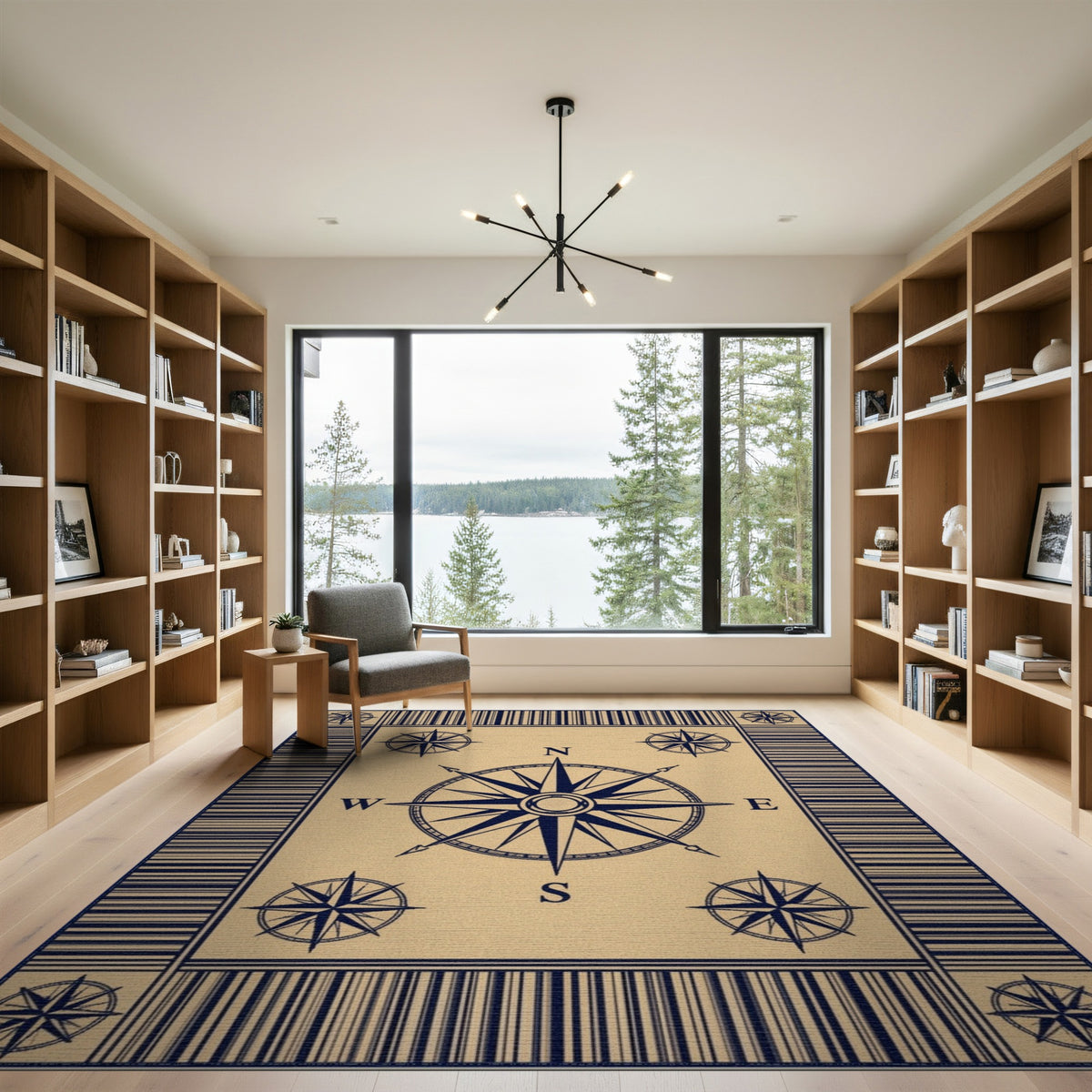 Nautical Compass Beige Area Rug