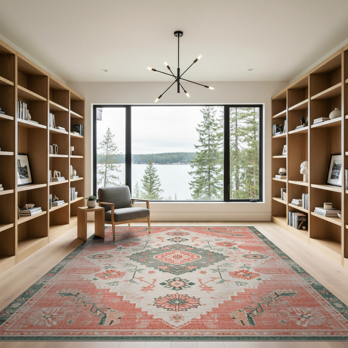 Coral Teal Floral Medallion Area Rug