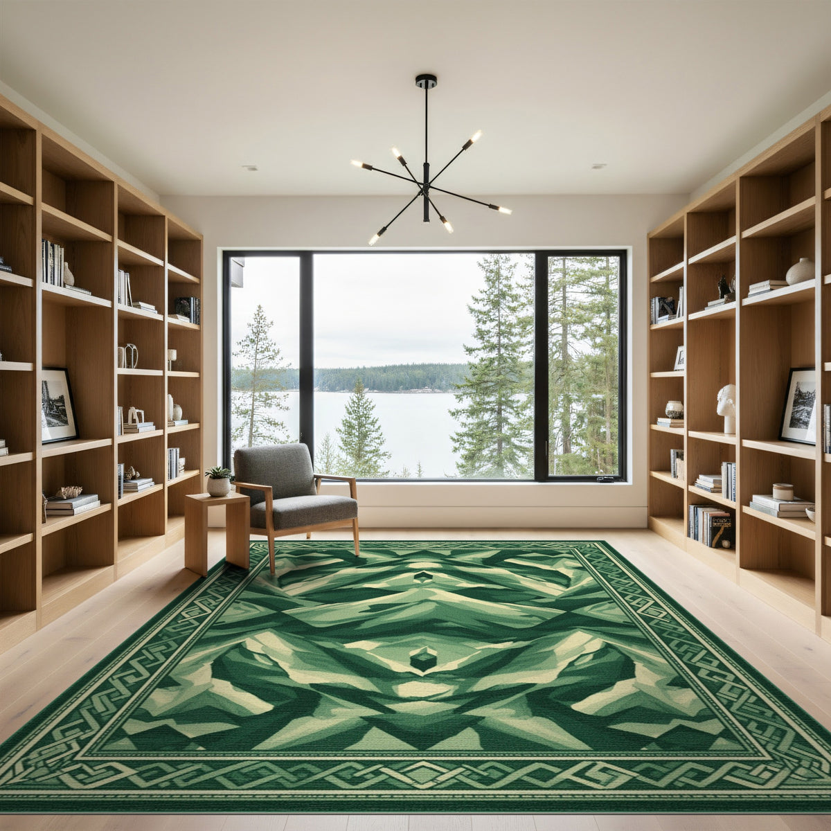 Green Geometric Mountain Area Rug