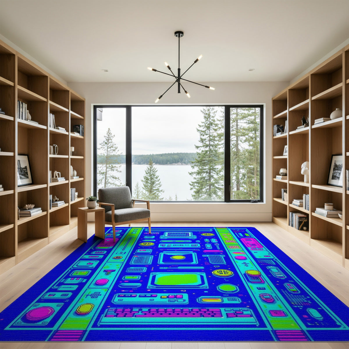 Neon Pixel Tech Washable Area Rug