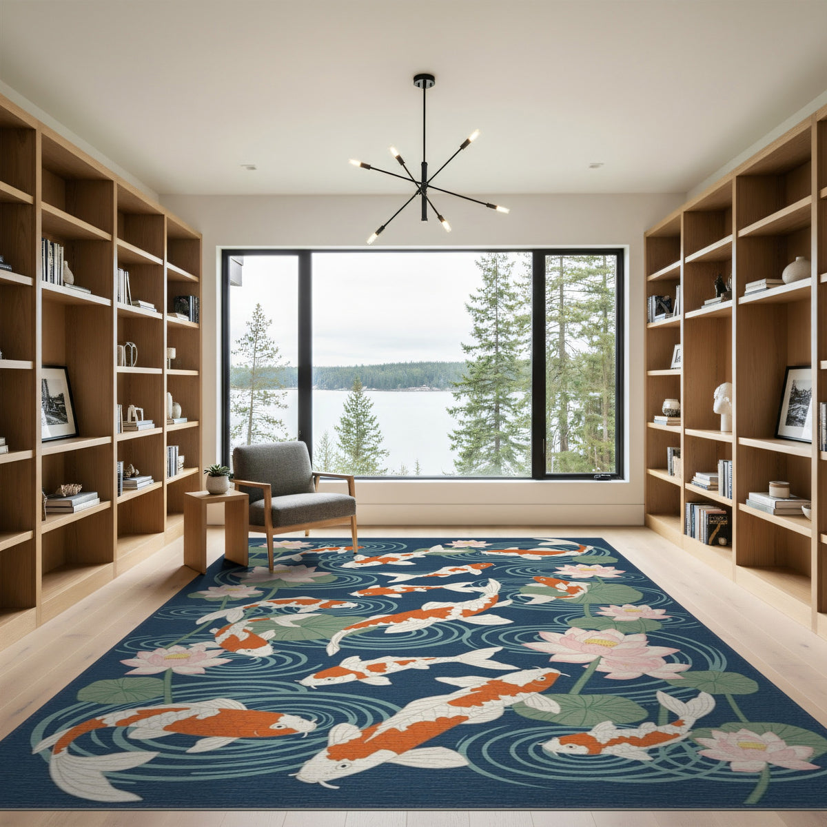Blue Koi Lotus Pond Area Rug