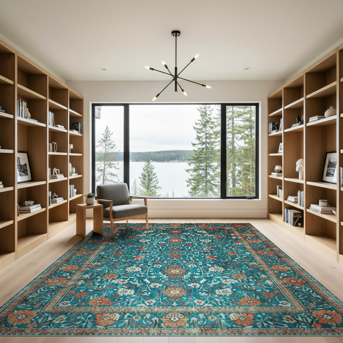Teal Floral Vintage Area Rug