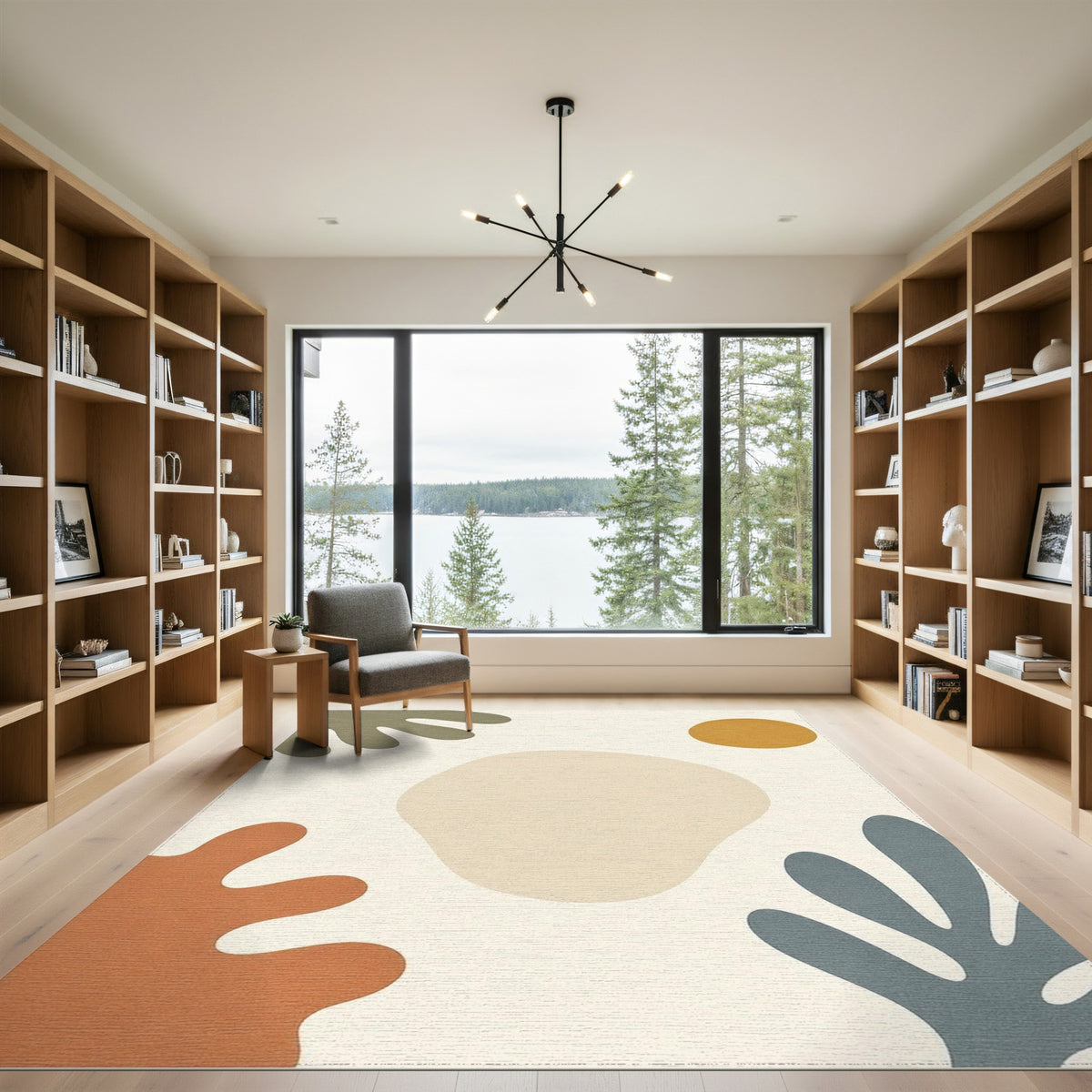 Abstract Beige Organic Shapes Abstract Area Rug