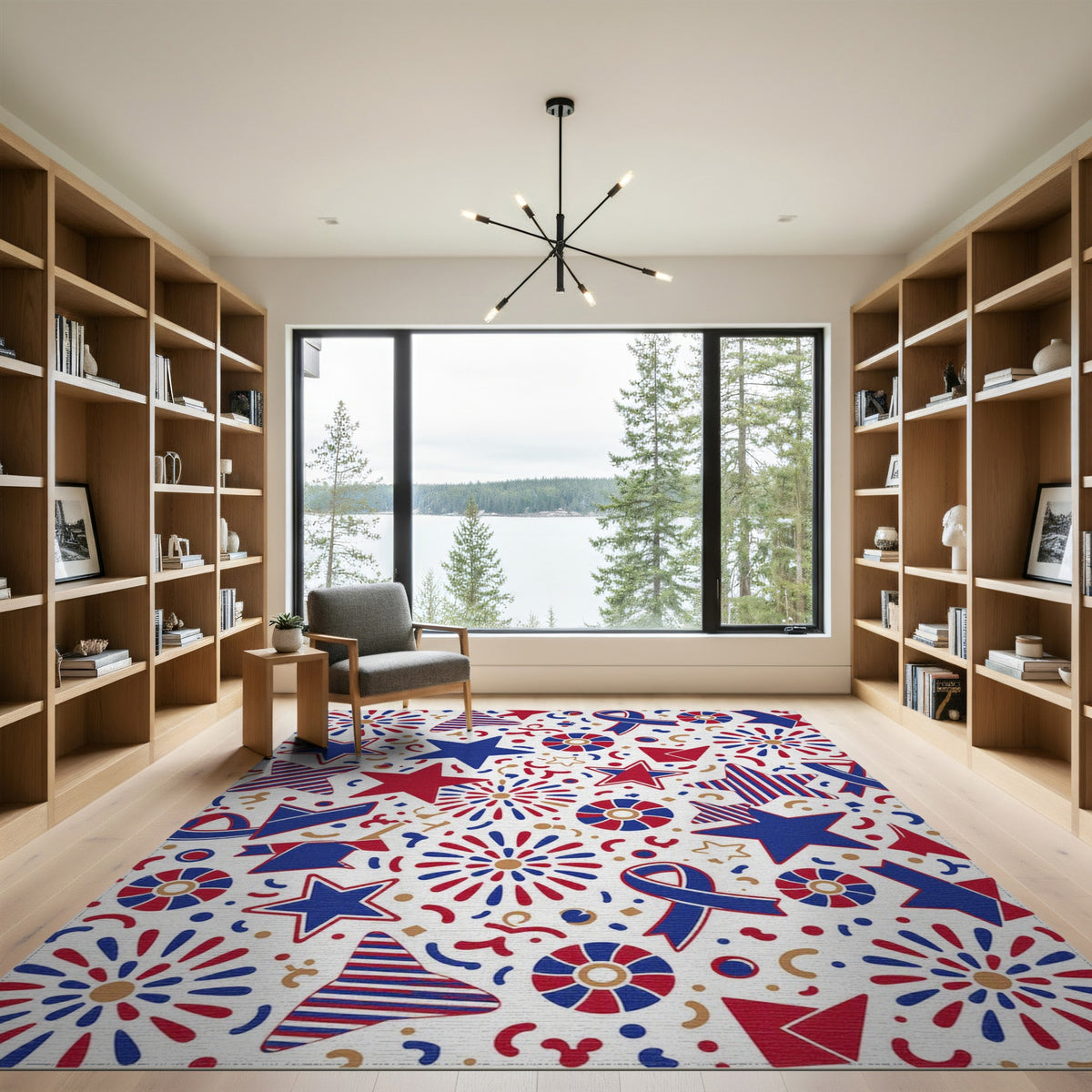 Patriotic Stars and Fireworks Area Rug