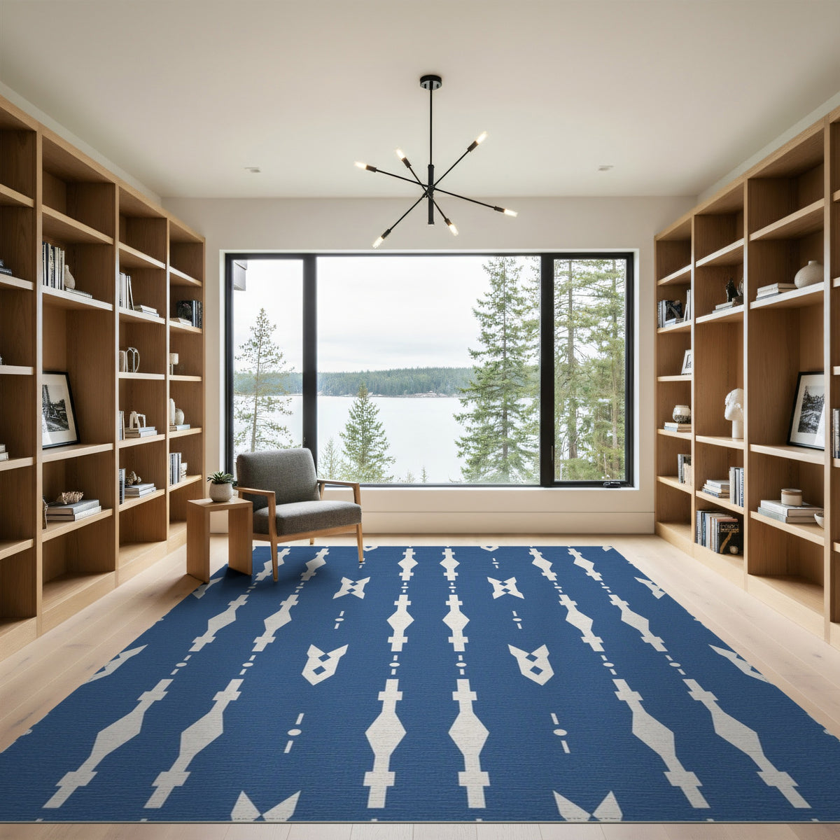 Blue and Teal Blue Geometric Diamond Area Rug