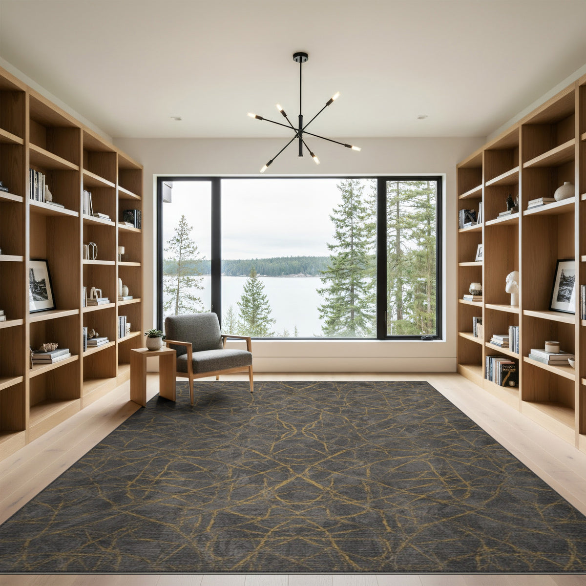 Grey Gold Abstract Area Rug