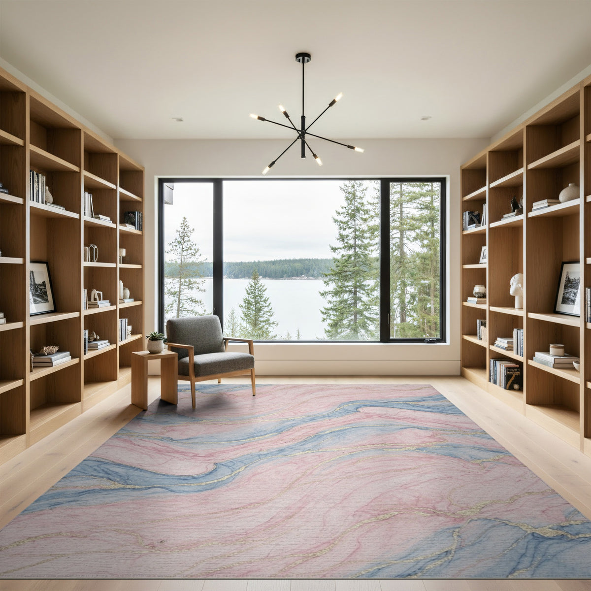 Pink Abstract Area Pink Blue Marble Swirl Area Rug
