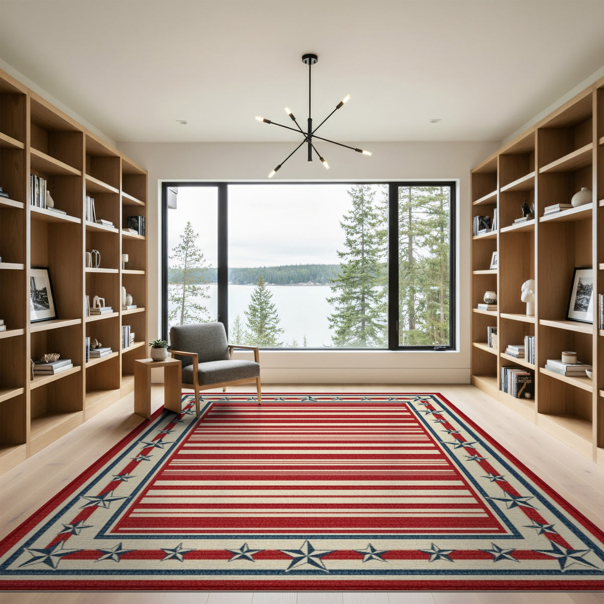 Rustic Farmhouse Patriotic Stars and Stripes Area Rug