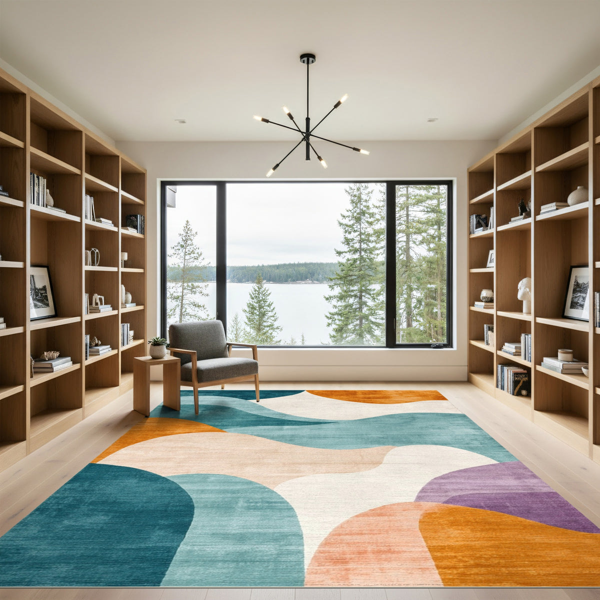 Multi-color and Patterns Abstract Area Abstract Wave Multi-Color Area Rug