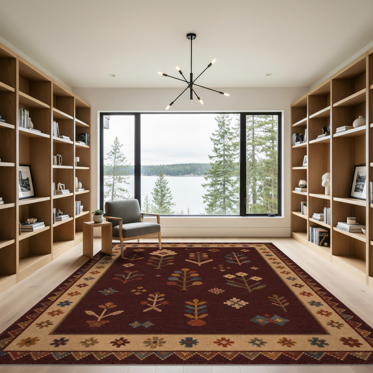 Heritage Tribal Floral Area Rug in Dark Red