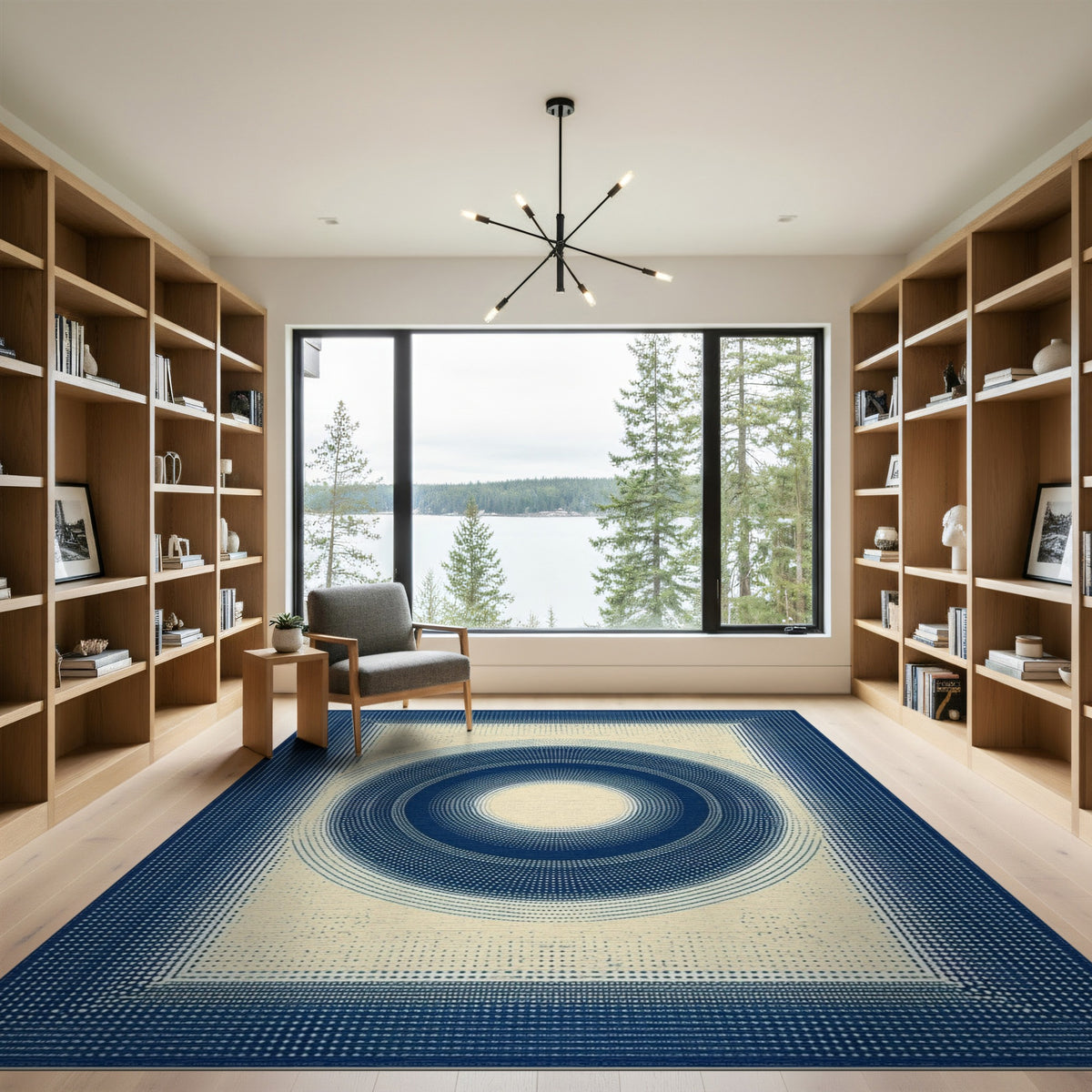 Blue Concentric Circles Geometric Rug