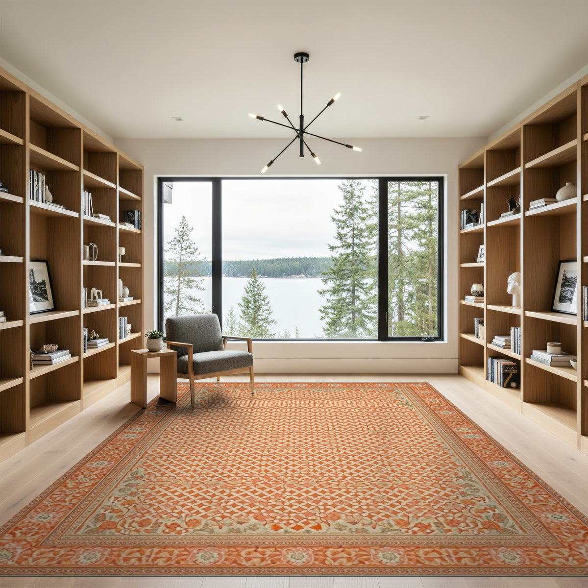 Orange Floral Vintage Lattice Area Rug