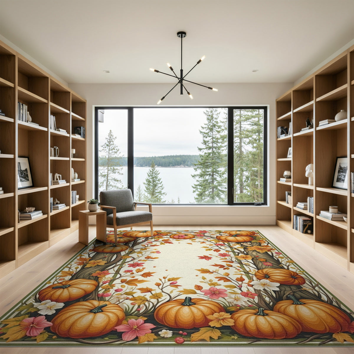 Orange Harvest Autumn Pumpkin Harvest Area Rug