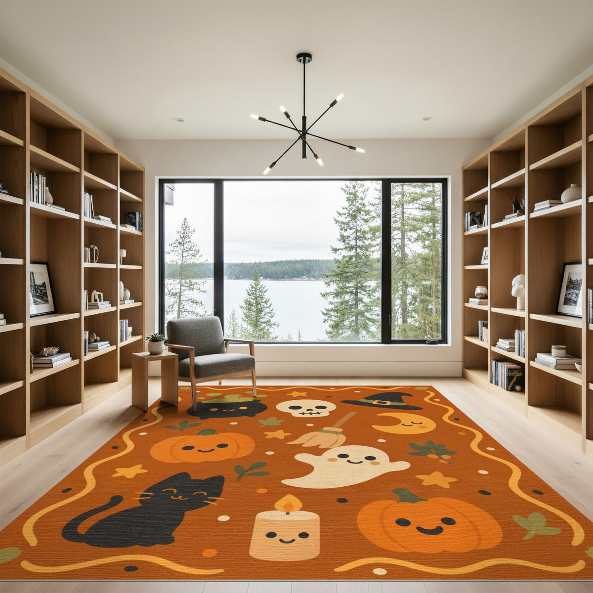 Orange Cute Halloween Orange Kids Cartoon Rug