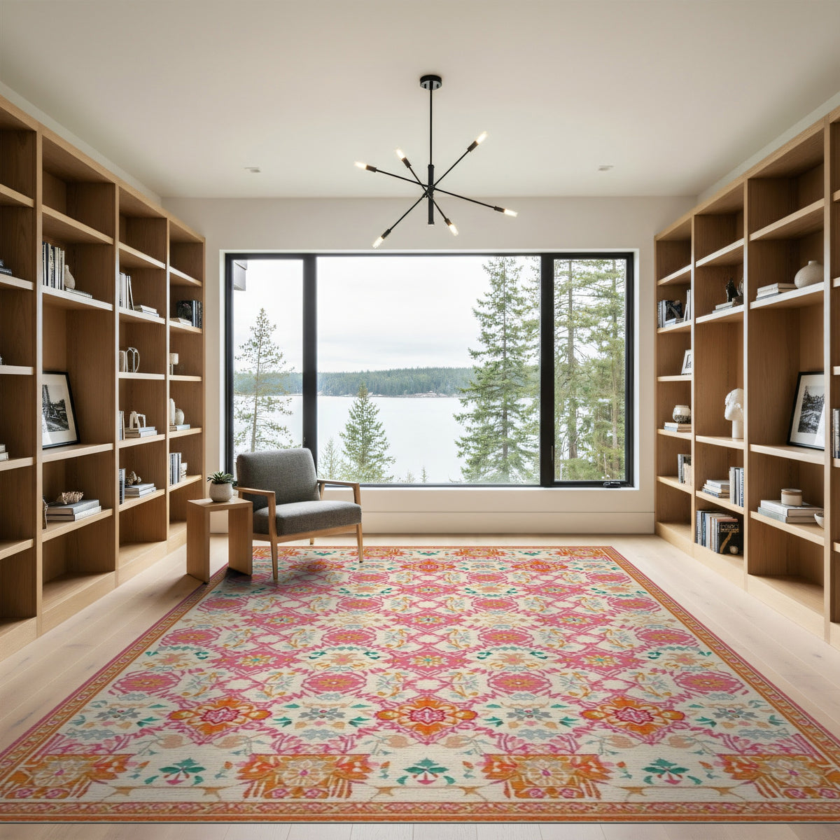 Vibrant Pink Floral Traditional Persian Area Rug