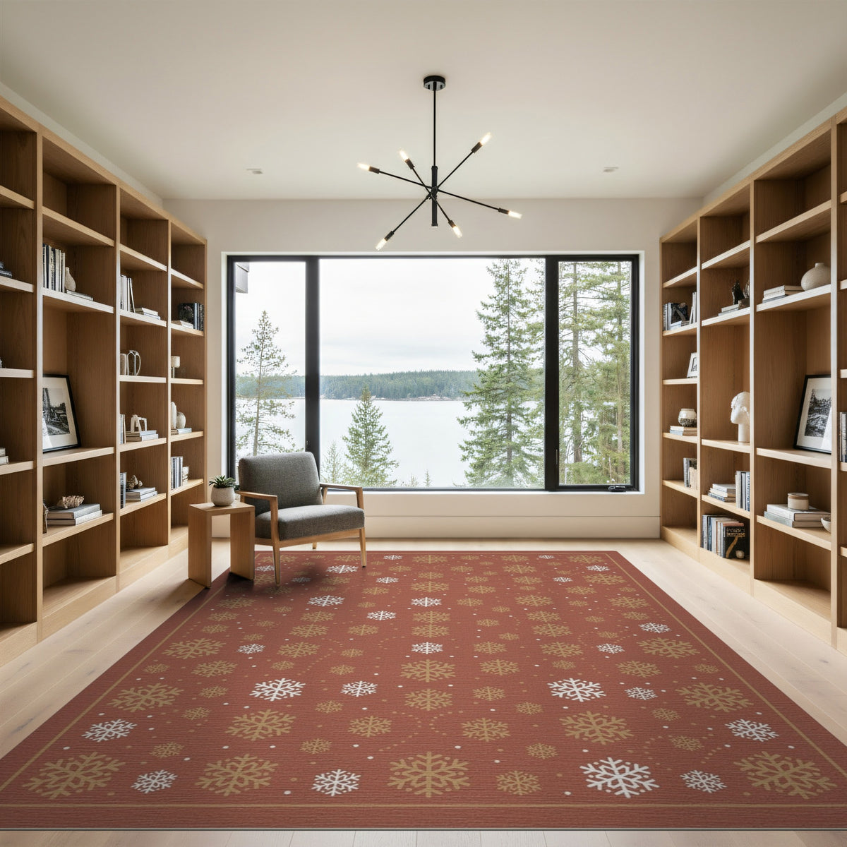 Red Snowflake Geometric Area Rug
