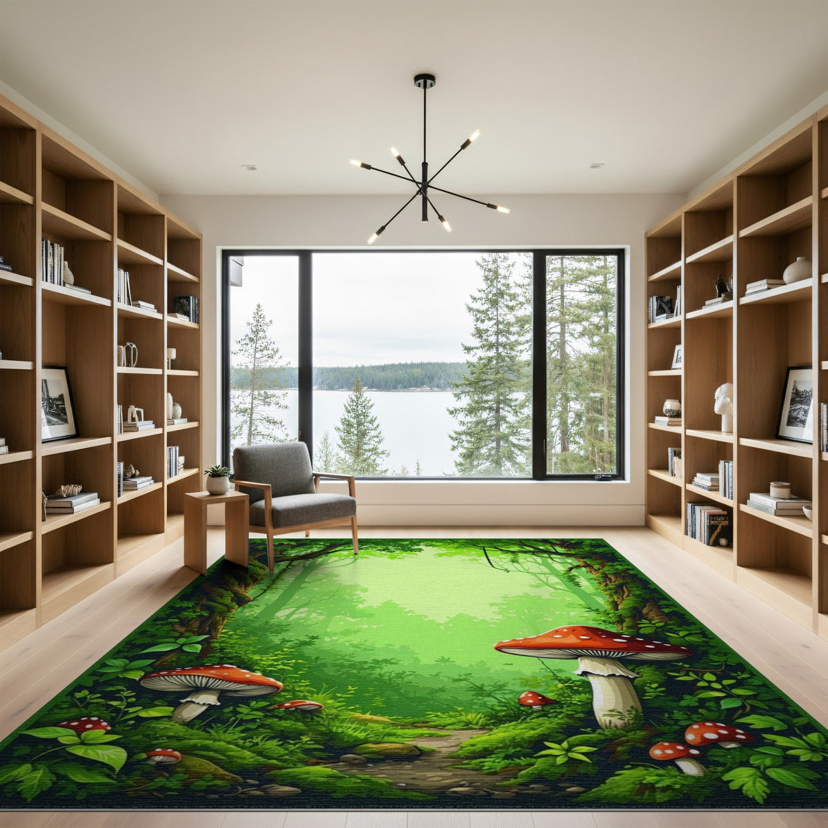 Enchanted Mushroom Forest Green Area Rug