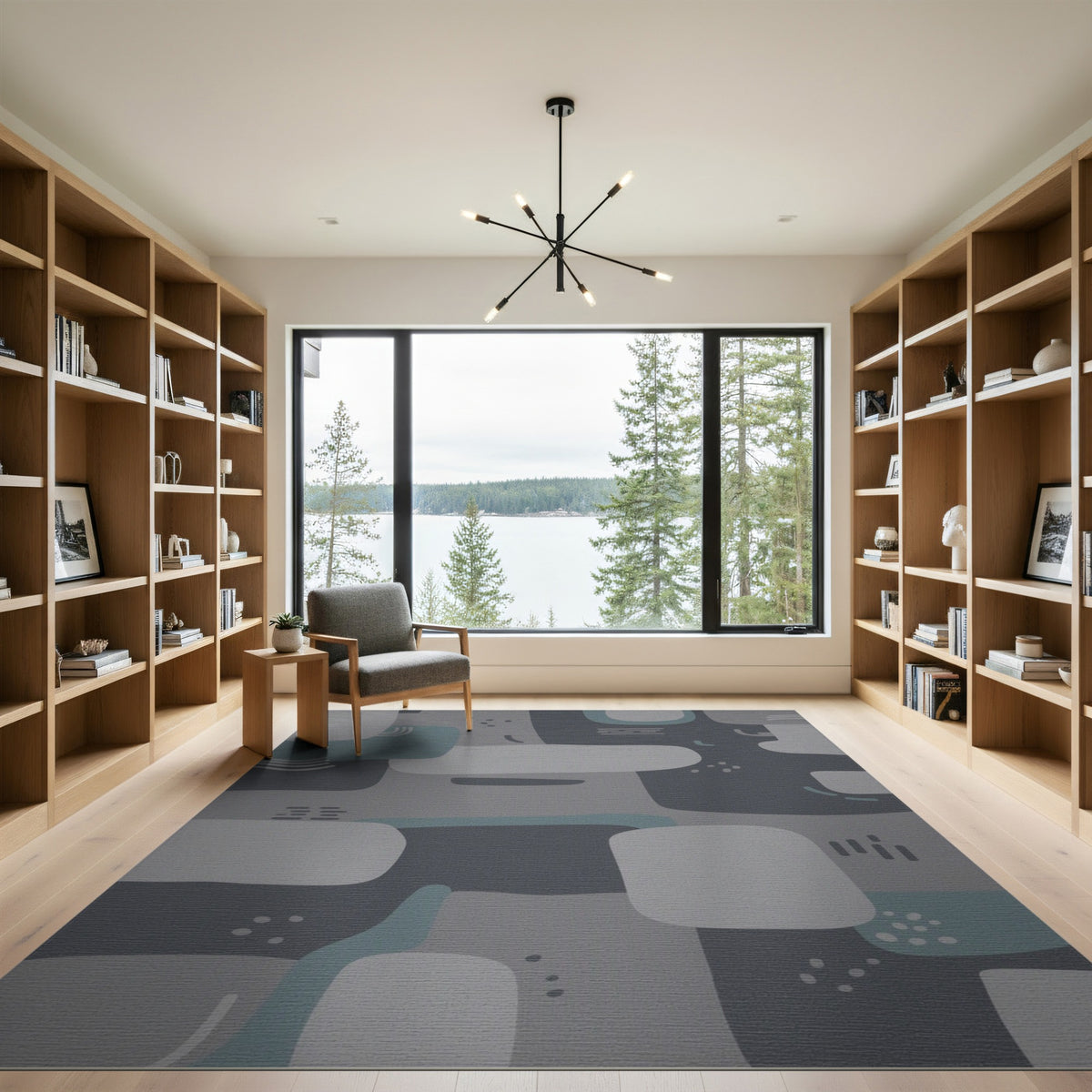 Grey Teal Abstract Area Rug
