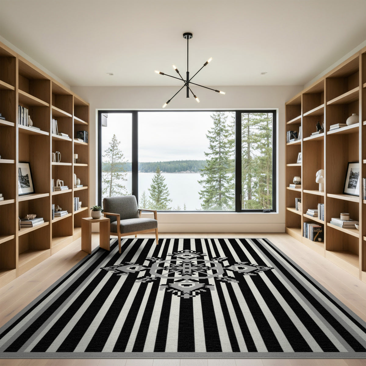 Black White Heritage Tribal Area Rug