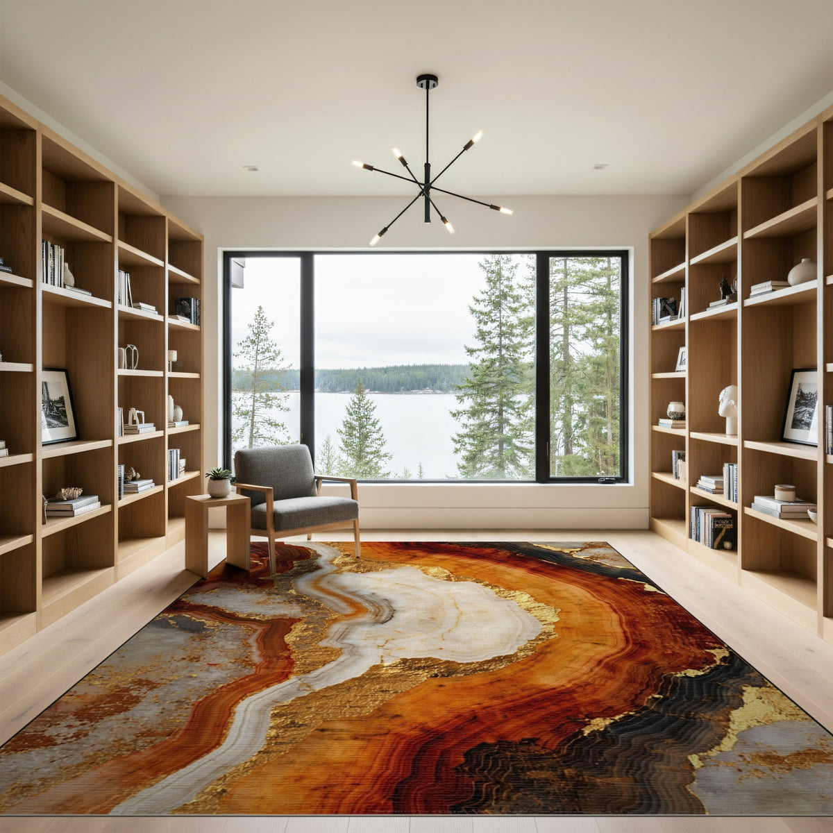 Brown and Gold Layered Marble Area Rug