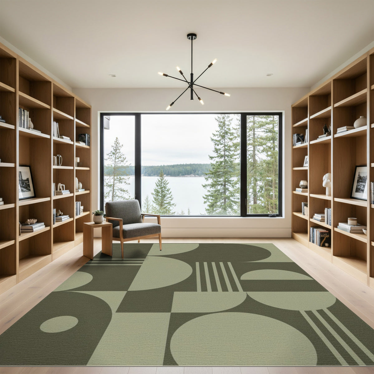 Green Geometric Circles Area Rug