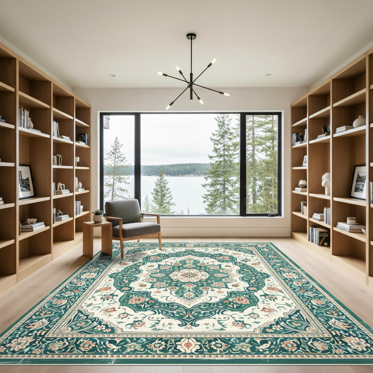 Teal Floral Persian Medallion Area Rug