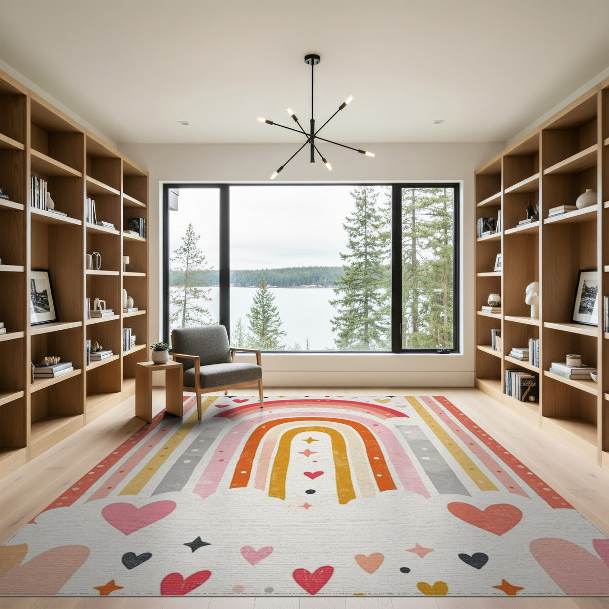 Kids Cartoon Multi-color and Patterns Rainbow Hearts Kids Area Rug