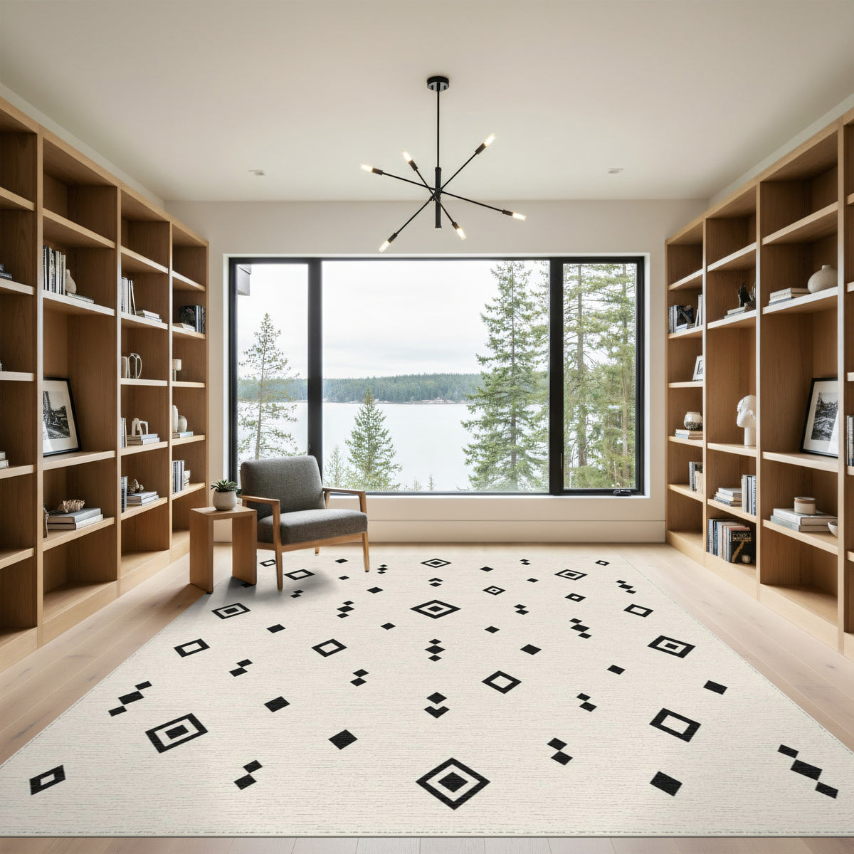Geometric Modern Black Diamond Geometric Area Rug