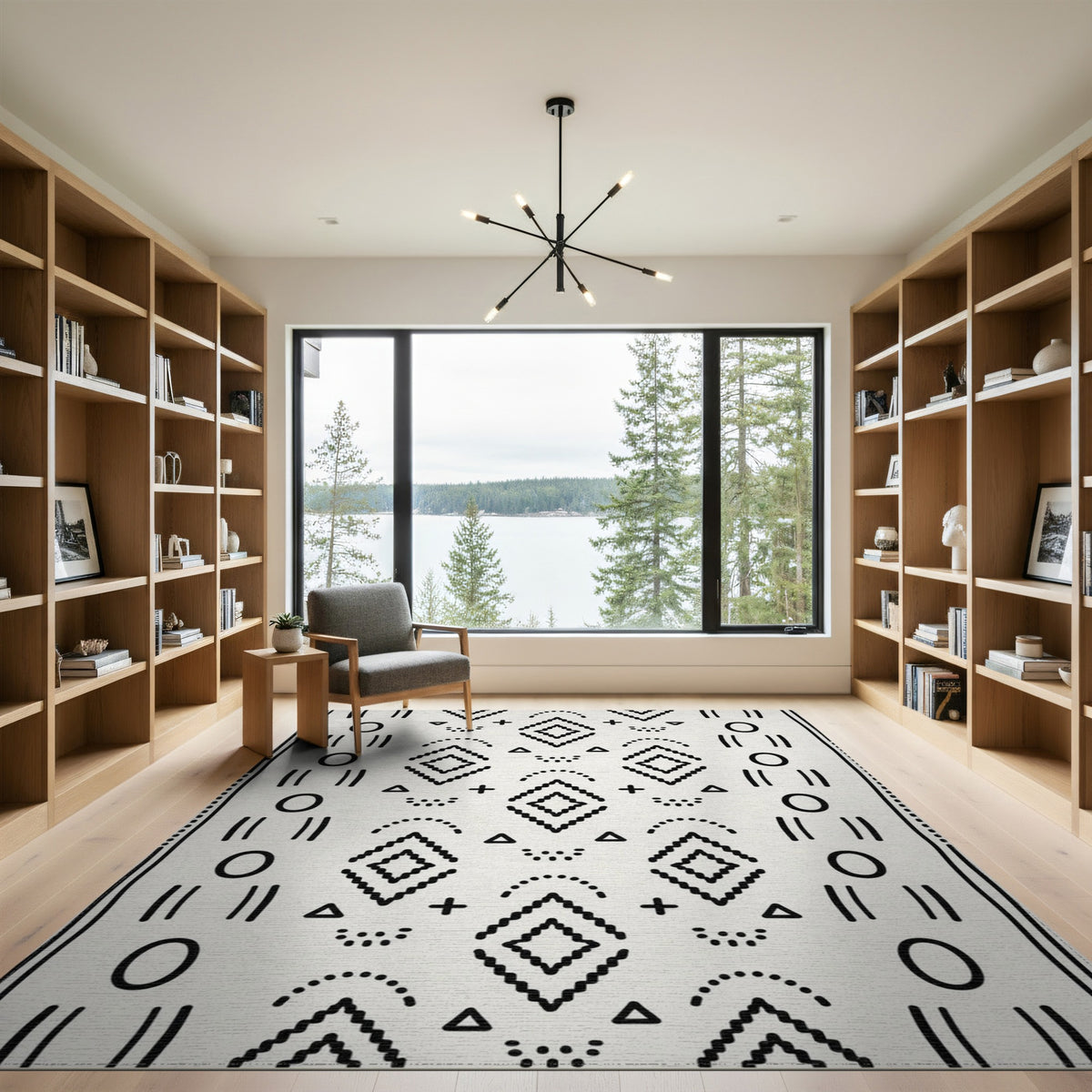 Black White Heritage Tribal Area Rug