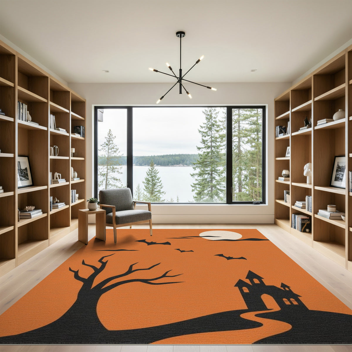 Halloween Castle Bats Orange Area Rug