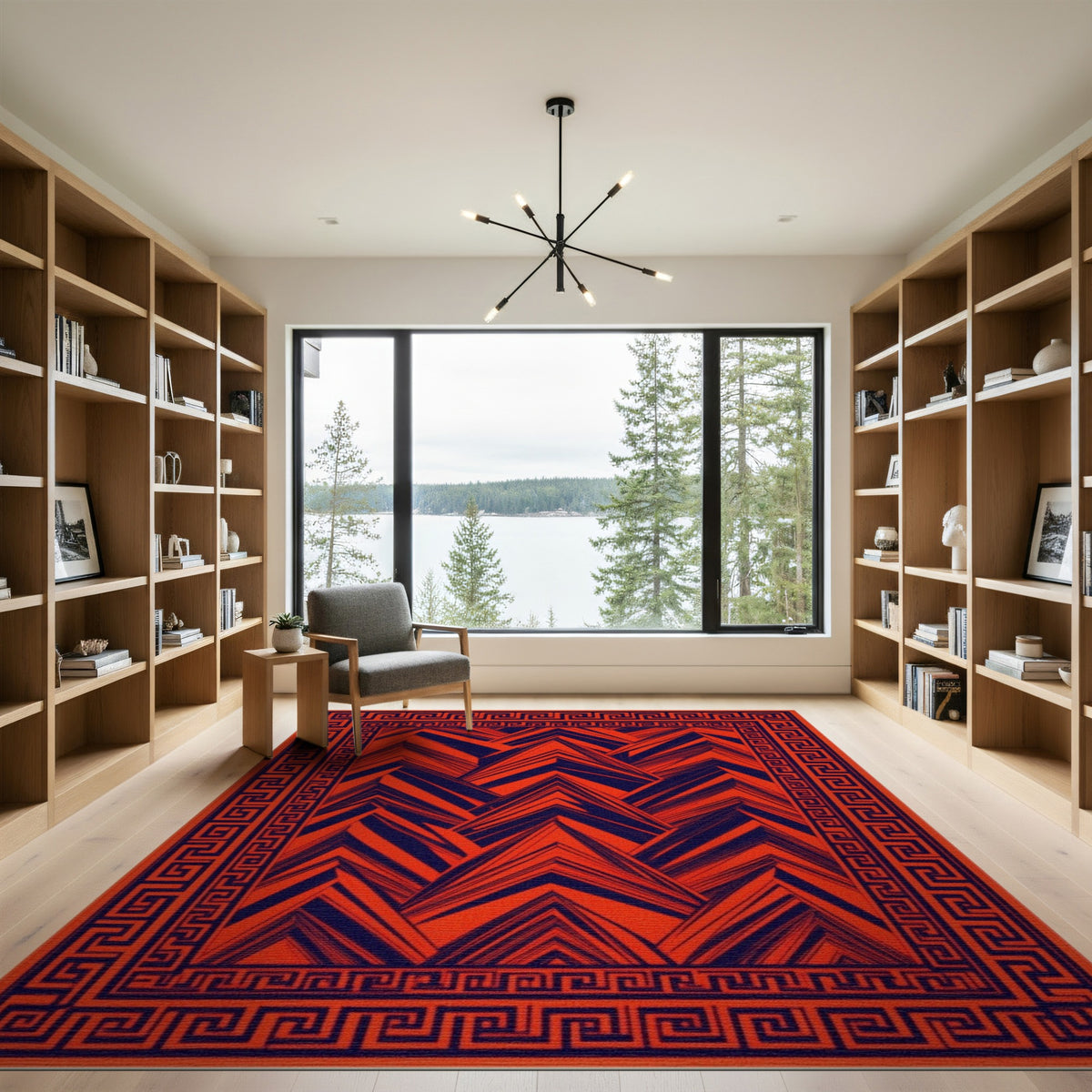 Red Geometric Chevron Area Rug