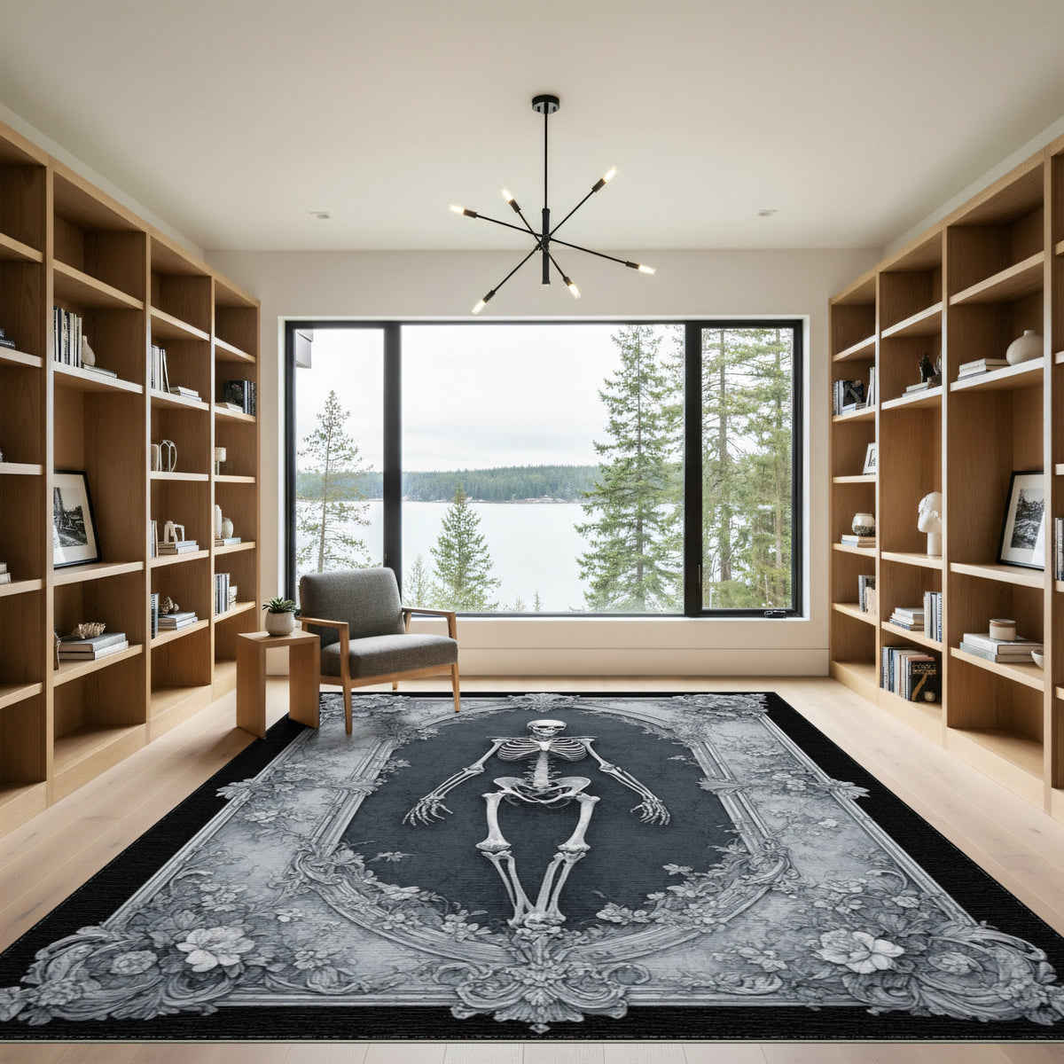 Vintage Skeleton Floral Frame Area Rug