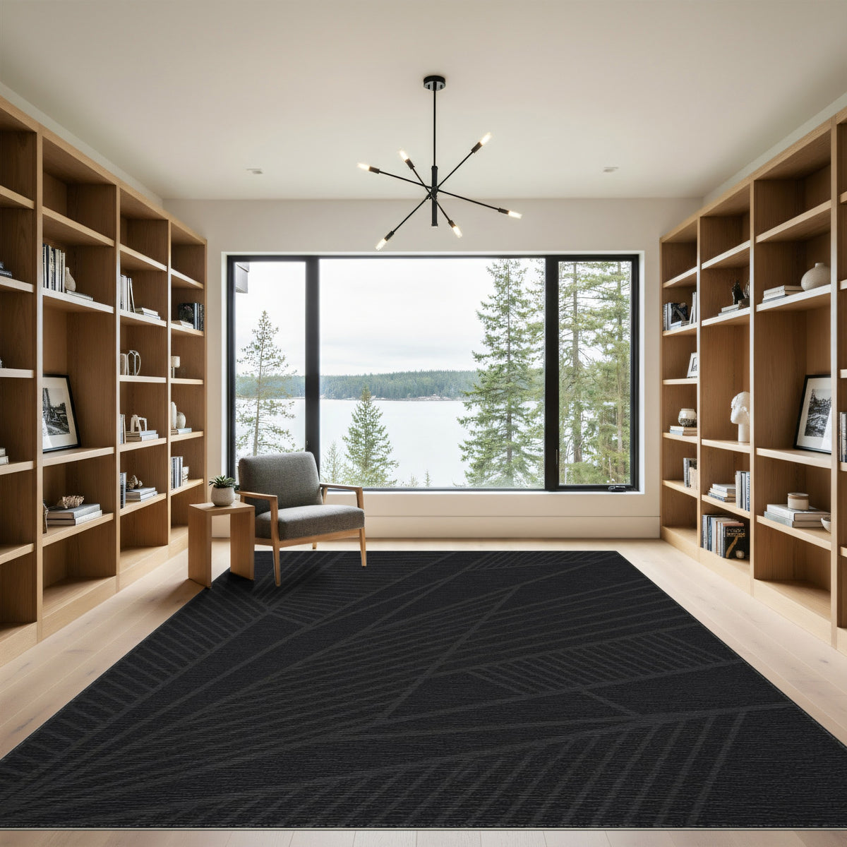 Black Geometric Line Area Rug