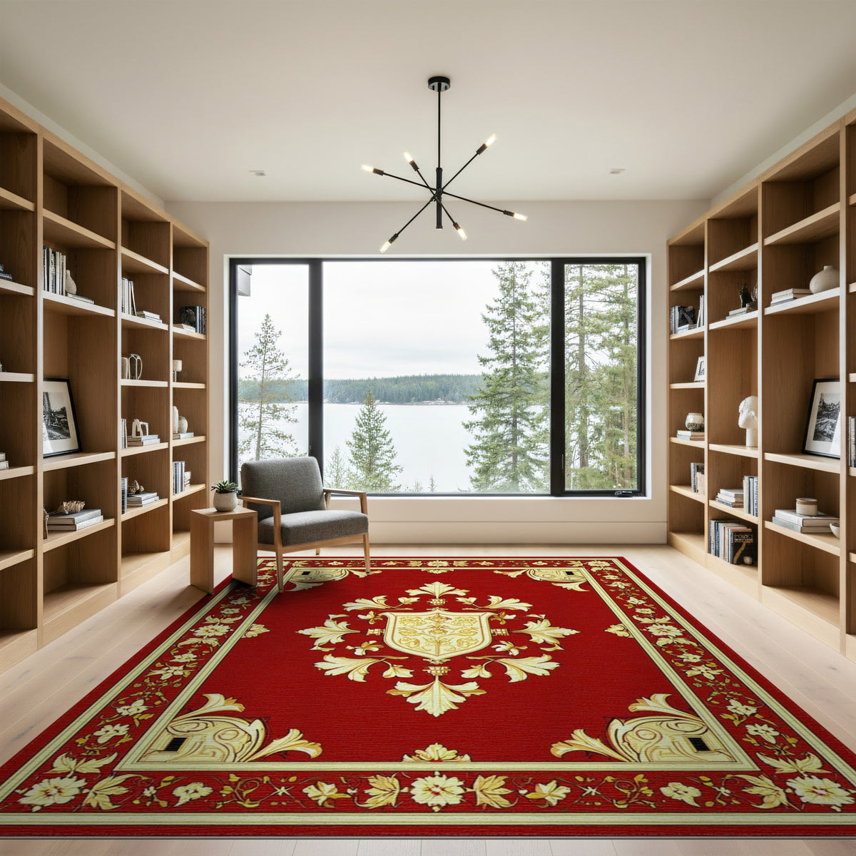 Red Gold Ornate Floral Medallion Rug