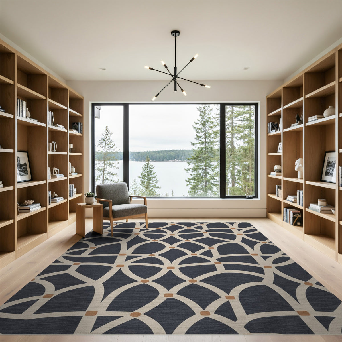 Blue and Teal Geometric Modern Navy Geometric Lattice Area Rug