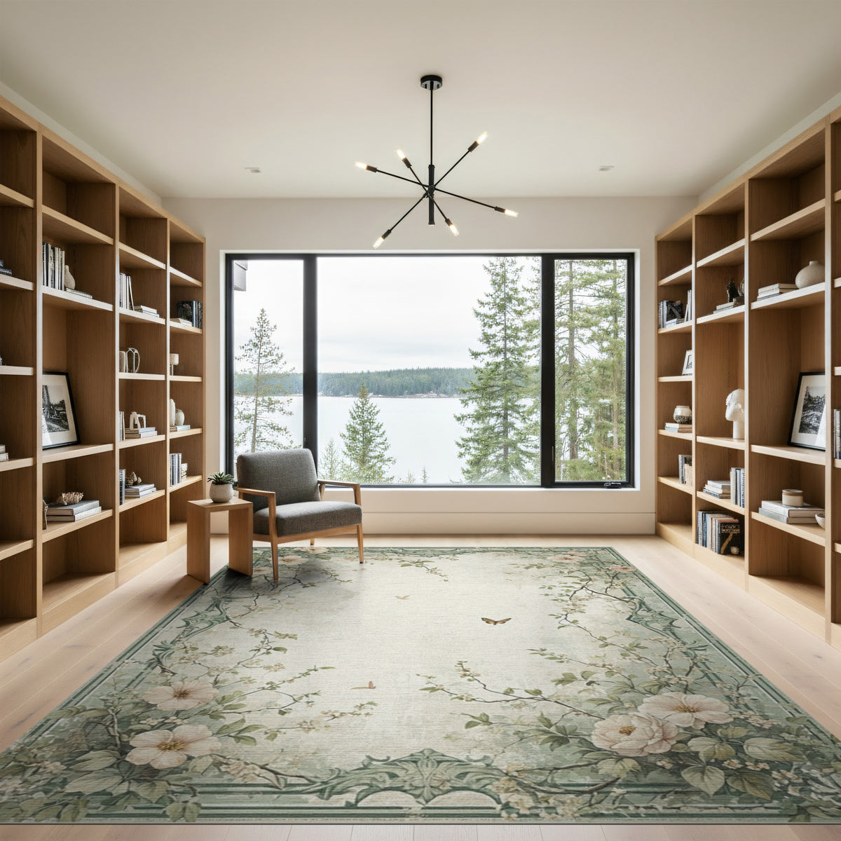 Sage Green Floral Vintage Area Rug