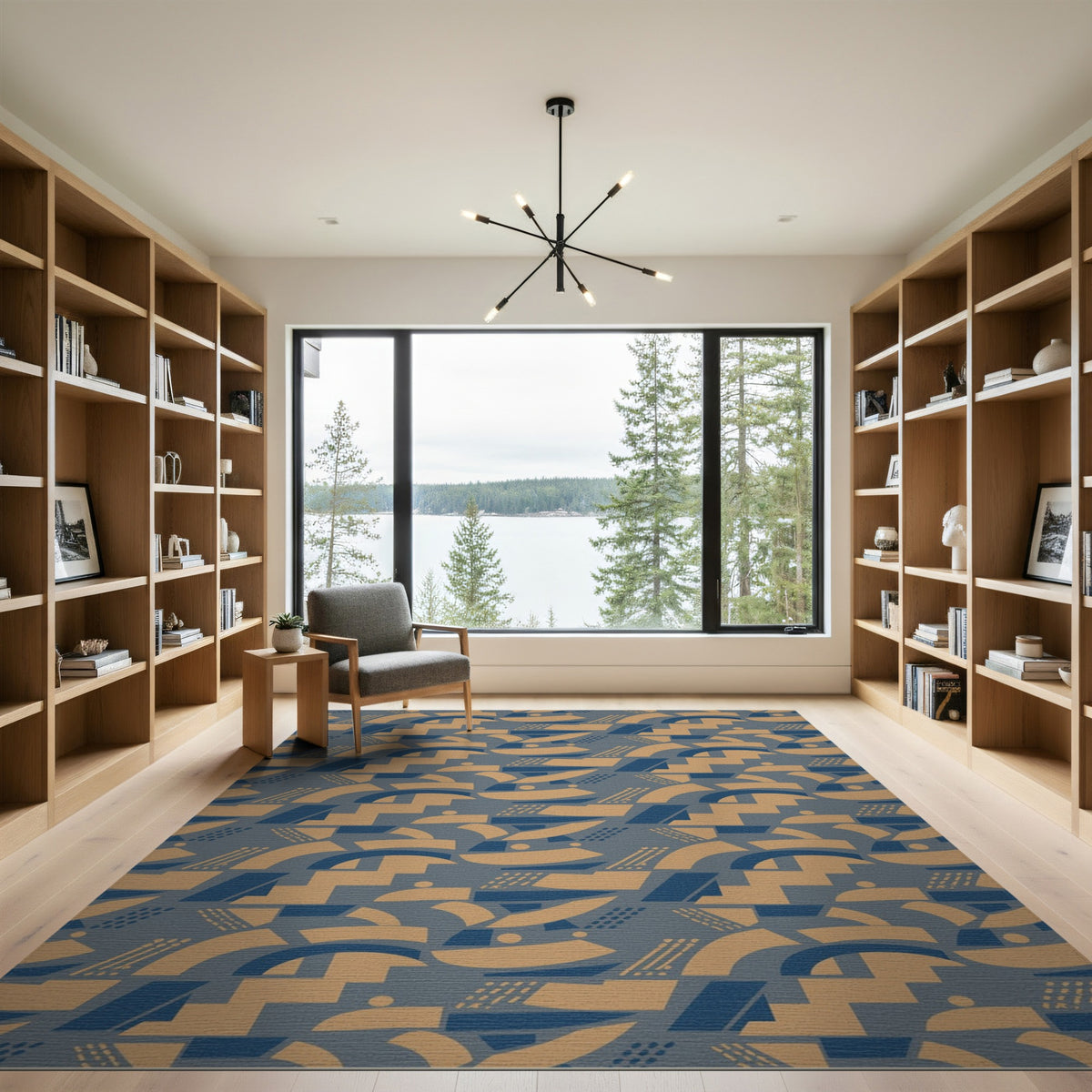 Navy Blue Tan Geometric Area Rug