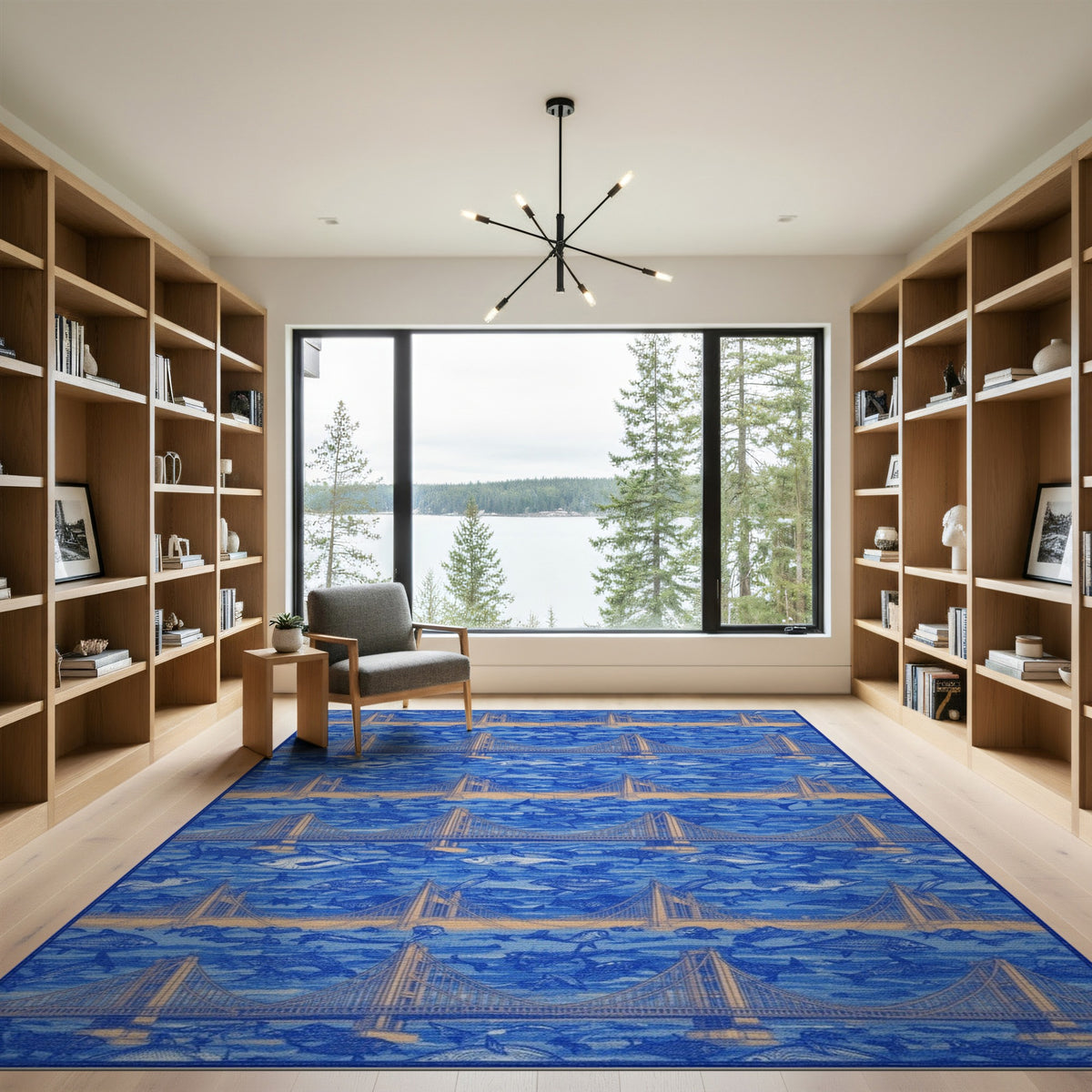 Blue Coastal Bridge Ocean Life Area Rug