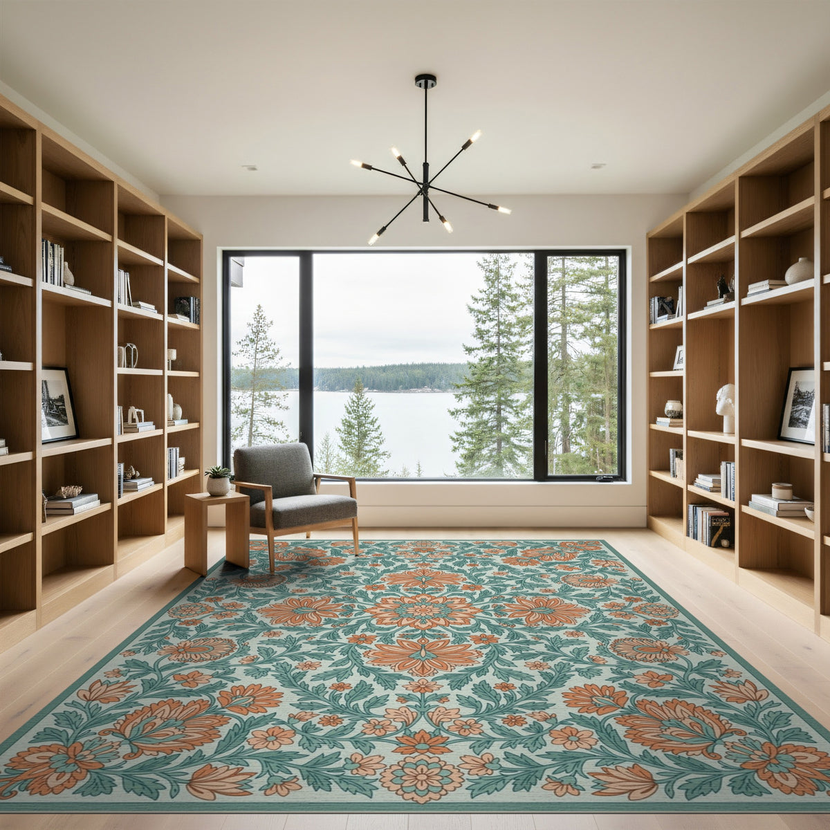 Orange Floral Vintage Teal Area Rug