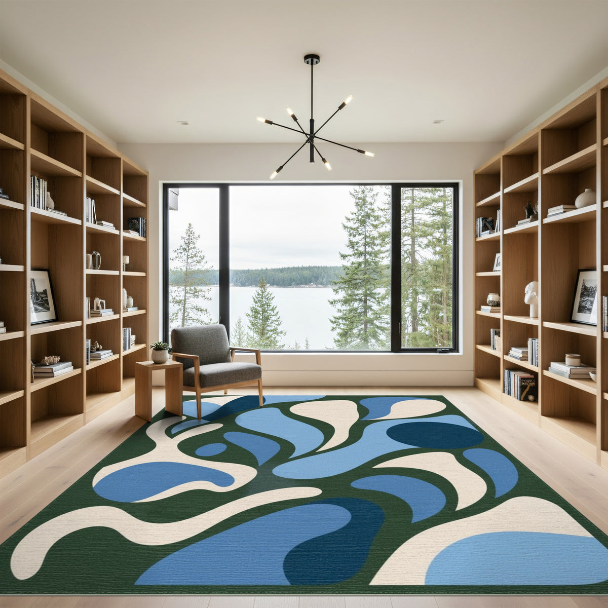 Blue and Teal Blue Abstract Organic Area Rug