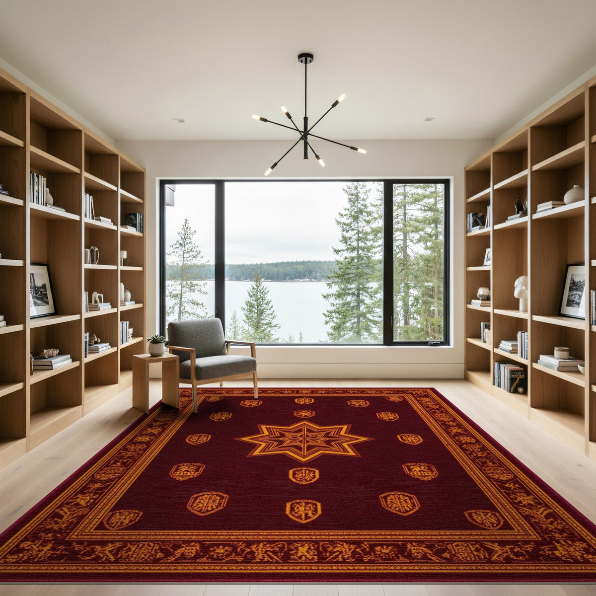 Red Starburst Geometric Modern Area Rug
