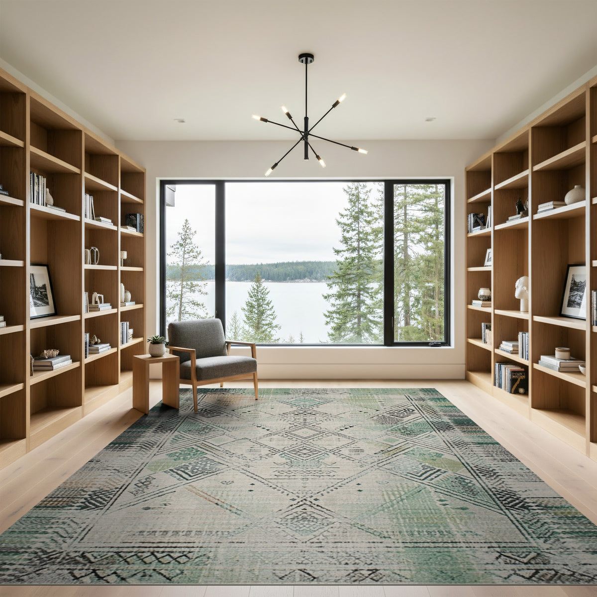 Teal Distressed Tribal Area Rug