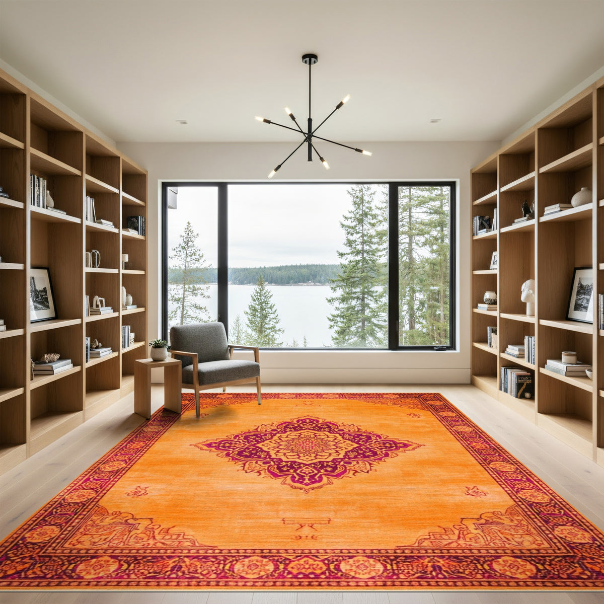 Traditional Persian Vibrant Orange Medallion Persian Area Rug