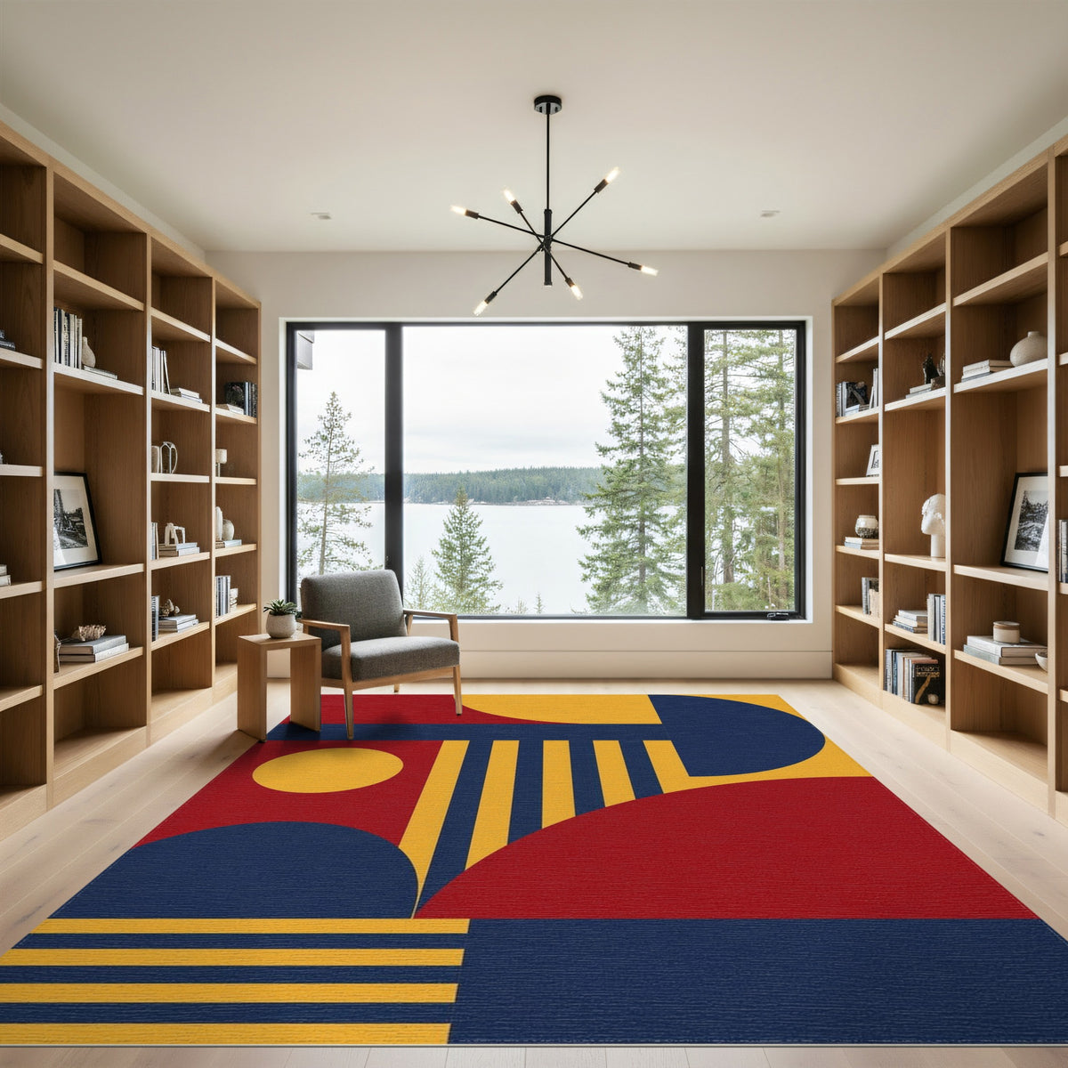 Bold Geometric Red Blue Yellow Area Rug