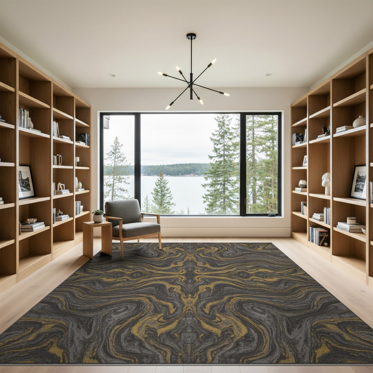 Gold Swirl Abstract Gold and Silver Area Rug