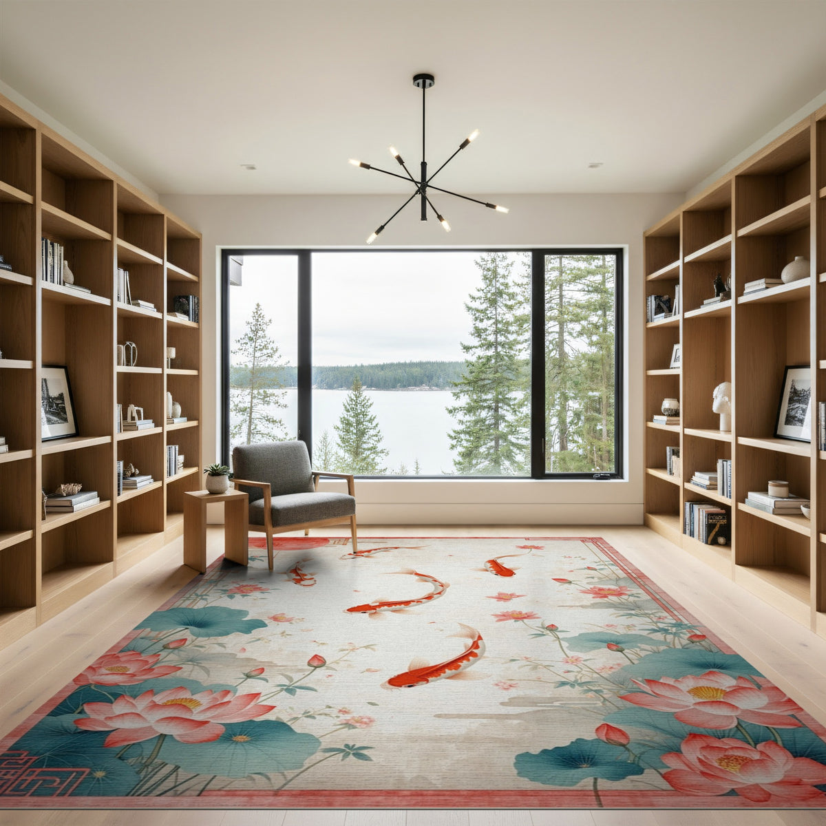 Red Koi Lotus Area Rug