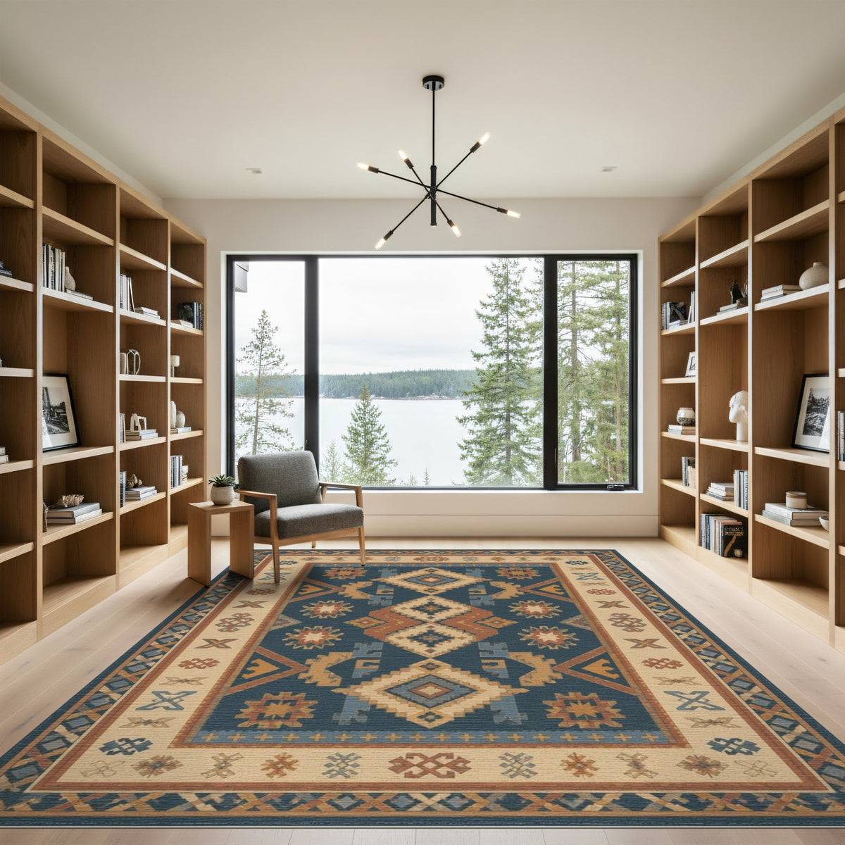Blue and Teal Southwestern Blue Geometric Area Rug