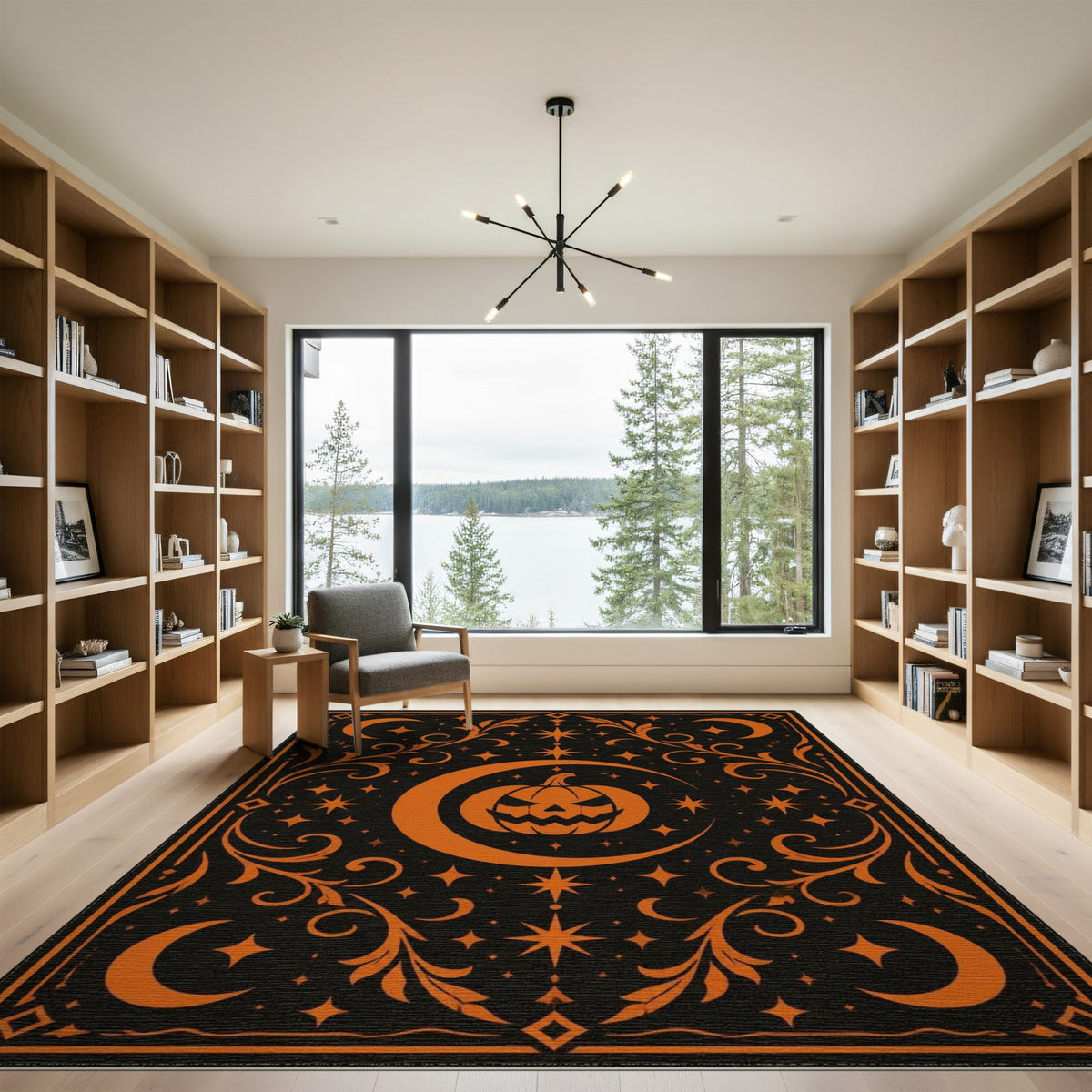 Orange Pumpkin Moon Area Rug